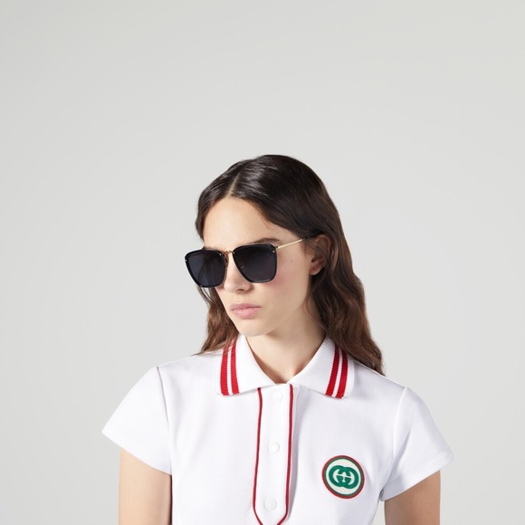 Gucci Square Havana Gold Sunglasses 56mm NWT